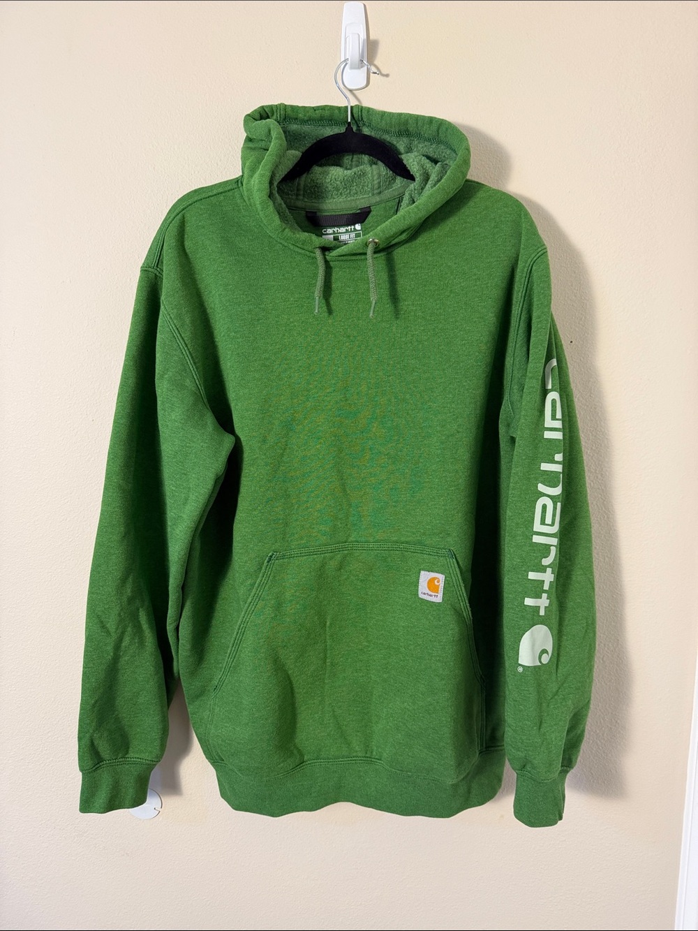 Carhartt Men's Green Logo Sleeve Hooded Sweatshirt Size M
